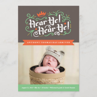 Hören Sie! Hören Sie! Geburtsankündigung in Kohle Ankündigung