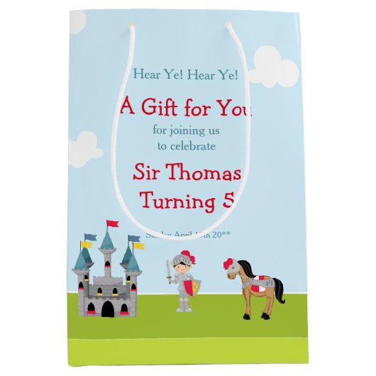 Hören Sie Ihre Brünette Niedliche Ritter Geburtsta Mittlere Geschenktüte (Vorderseite)