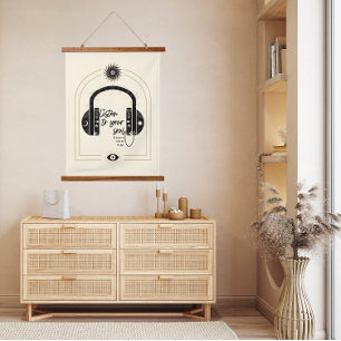 Hören Sie Ihre Soul-Kopfhörer Gold & Black Wandteppich Mit Holzrahmen