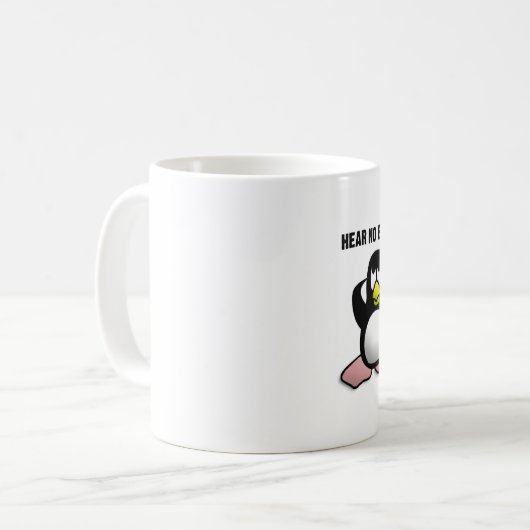 Hören Sie keine schlechten Pinguine Kaffeetasse (Vorderseite Links)