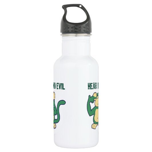 Hören Sie keine Übel-Affe-Grüntöne Edelstahlflasche (Rückseite)