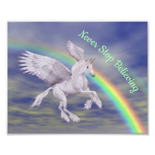 Hören Sie nie auf, Unicorn über Regenbogen 8x10 zu Fotodruck (Vorne)