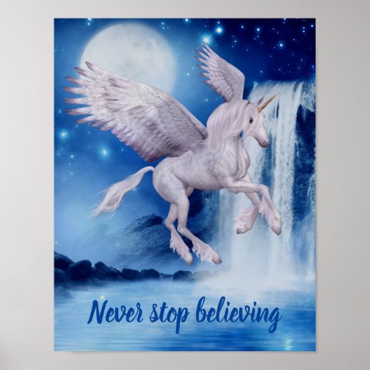 Hören Sie niemals auf, dem fliegenden Einhornwasse Poster (Vorne)