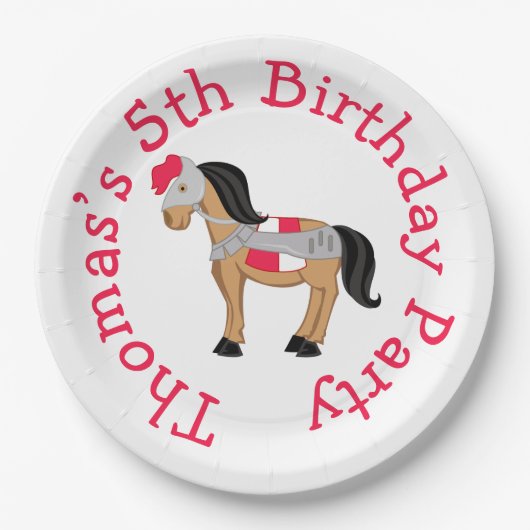 Hören Sie Ye Blonde Niedliches Ritterpferd Pappteller (Vorderseite)