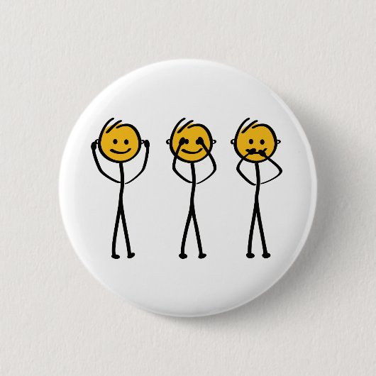 Horen, zien en zwijgen tekening. Drie Aapjes Button (Vorderseite)