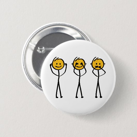 Horen, zien en zwijgen tekening. Drie Aapjes Button (Vorne & Hinten)