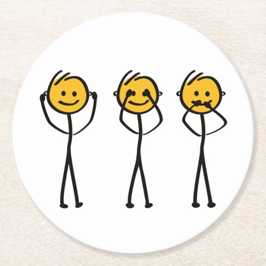 Horen, zien en zwijgen tekening. Drie aapjes Runder Pappuntersetzer (Vorderseite)