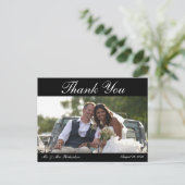 Horiz. B&W Custom Wedding Foto Vielen Dank Postkarte (Stehend Vorderseite)