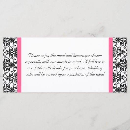 Horiz.Viktorianisch Fuchsia Pink und White Damask Menükarte (Rückseite)