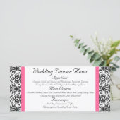 Horiz.Viktorianisch Fuchsia Pink und White Damask Menükarte (Stehend Vorderseite)