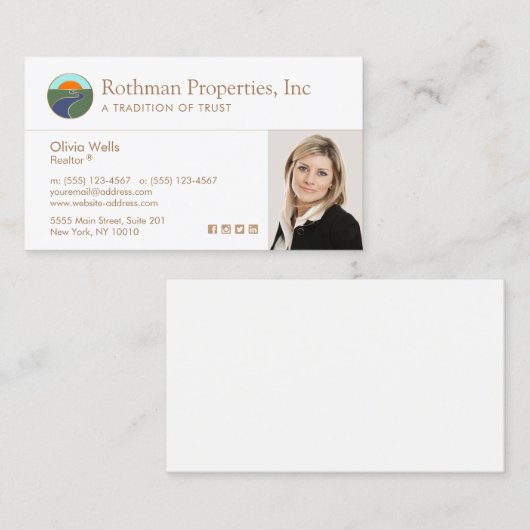 Horizon Logo Real Anwesen Agent Foto Business Card Visitenkarte (Vorne/Hinten)