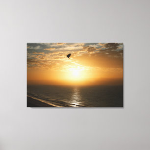 Horizon Ocean Front Sunrise View Bird Silhouette Leinwanddruck