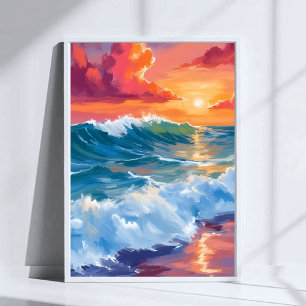 Horizont des Lichts Ozeanwellen Sonnenuntergang Poster