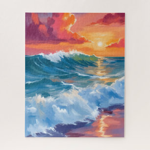 Horizont des Lichts   Ozeanwellen Sonnenuntergang  Puzzle