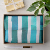 Horizontal Aquamarin und weiß Wasserfarbe Streifen Seidenpapier (Geschenk)