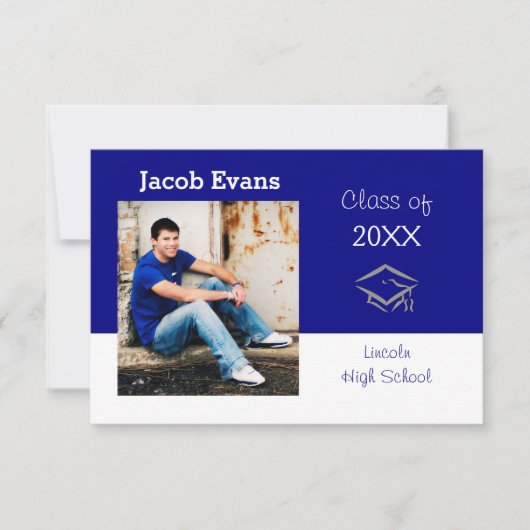 Horizontal Blau mit Foto-3x5 Abschluss Ankündigung (Vorderseite)