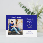 Horizontal Blau mit Foto-3x5 Abschluss Ankündigung (Stehend Vorderseite)