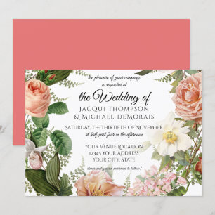 Horizontal Coral Elfenbein Vintage Rose Blumenzehe Einladung