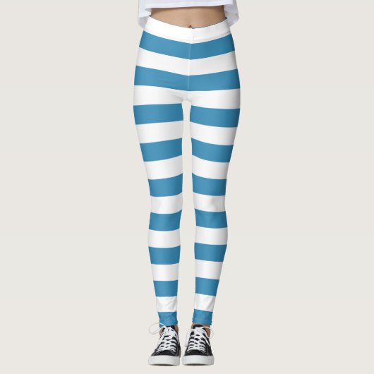 Horizontal gestreift, blau und weiß leggings (Vorderseite)