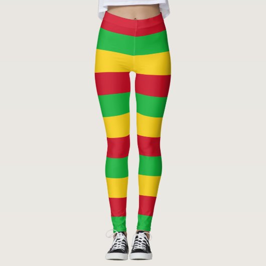 Horizontal gestreifte Mali-Farben Leggings (Vorderseite)