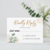 Horizontal-Hochzeitskarte für Goldgrün RSVP Karte (Stehend Vorderseite)