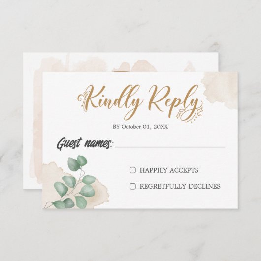 Horizontal-Hochzeitskarte für Goldgrün RSVP Karte (Vorne/Hinten)
