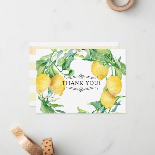 Horizontal Lemon Floral Vielen Dank Notes Citrus A Mitteilungskarte (Vorderseite/Rückseite Beispiel)