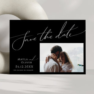 Horizontal Minimalistisches Script Black Foto Save The Date