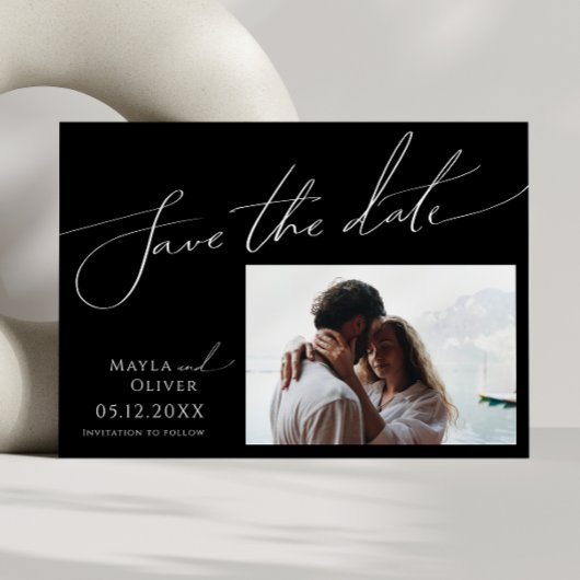 Horizontal Minimalistisches Script Black Foto Save The Date