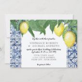 Horizontal Navy Blue White Shibori w Lemon Zweig Einladung (Vorderseite)