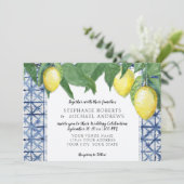 Horizontal Navy Blue White Shibori w Lemon Zweig Einladung (Stehend Vorderseite)