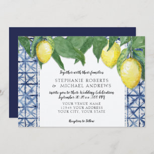 Horizontal Navy Blue White Shibori w Lemon Zweig Einladung