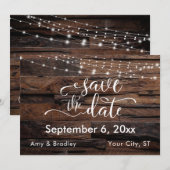 Horizontal rustikales Holz und Leuchten Save the D Date (Vorne/Hinten)