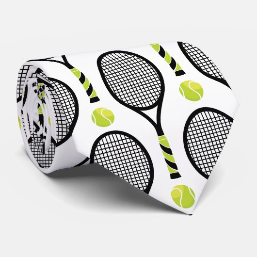 🎾 Horizontal Schwarz-Grün-Tennis 🎾 Weiß Krawatte (Gerollt)
