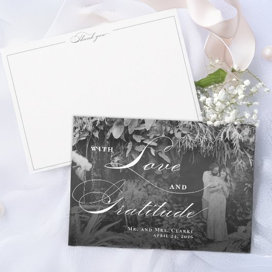 Horizontal Schwarz und Weiß Flat Danke Karte