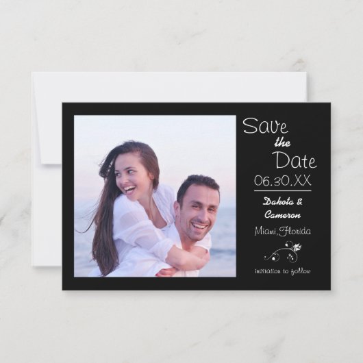Horizontal: Schwarzes Foto - Save the Date 3x5 (Vorderseite)