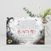 Horizontal Spooky Forest I Pumpkins Gedicht Hallow Einladung (Stehend Vorderseite)