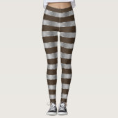 Horizontal Stripe Brown Silver Metallic Glossy Leggings (Vorderseite)