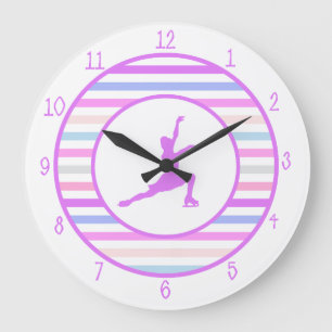 Horizontal Stripe Figure Skating in Pastel Colors Große Wanduhr