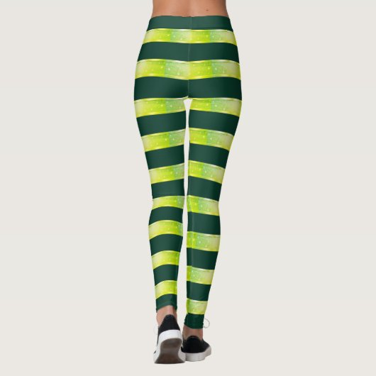 Horizontal Stripe Yellow Green Glossy Pattern Leggings (Rückseite)
