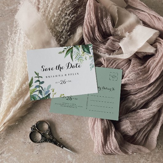 Horizontal-Tropenkalligraphie Save the Date Postkarte