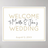 Horizontal White Gold Elegante Hochzeit Begrüßungs Poster (Vorne)