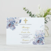 Horizontale blaue Blume Taufe Spanisch Einladung (Stehend Vorderseite)