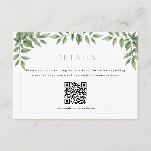 Horizontale Details mit QR-Code für Blue Hydrangea Begleitkarte (Vorderseite)