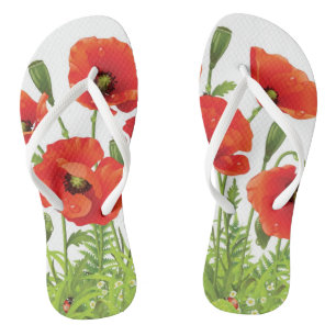 Horizontale Grenze mit rotem Mohn Badesandalen