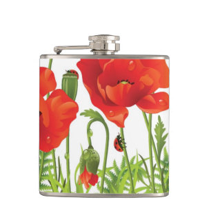 Horizontale Grenze mit roter Mohnblume Flachmann