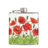 Horizontale Grenze mit roter Mohnblume Flachmann (Vorderseite)