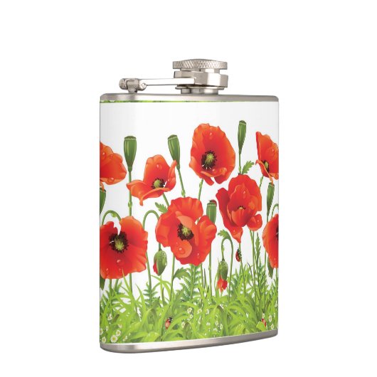 Horizontale Grenze mit roter Mohnblume Flachmann (Rechts)