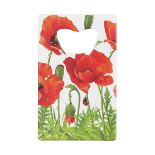 Horizontale Grenze mit roter Mohnblume Geldkarten Flaschenöffner