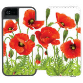 Horizontale Grenze mit roter Mohnblume Incipio iPhone Geldbeutel-Hülle (Folio Geöffnet)